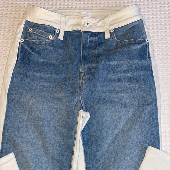 NEW! JONATHAN SIMKHAI Size 27 RIVER HIGH-RISE STRAIGHT Jean 2 Tone White Blue - Picture 5 of 17